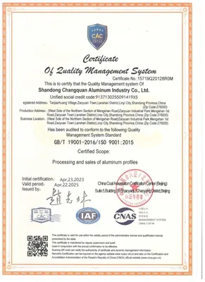 China Shandong Changquan Aluminium Industry Co., Ltd. Memperoleh Sertifikasi ...